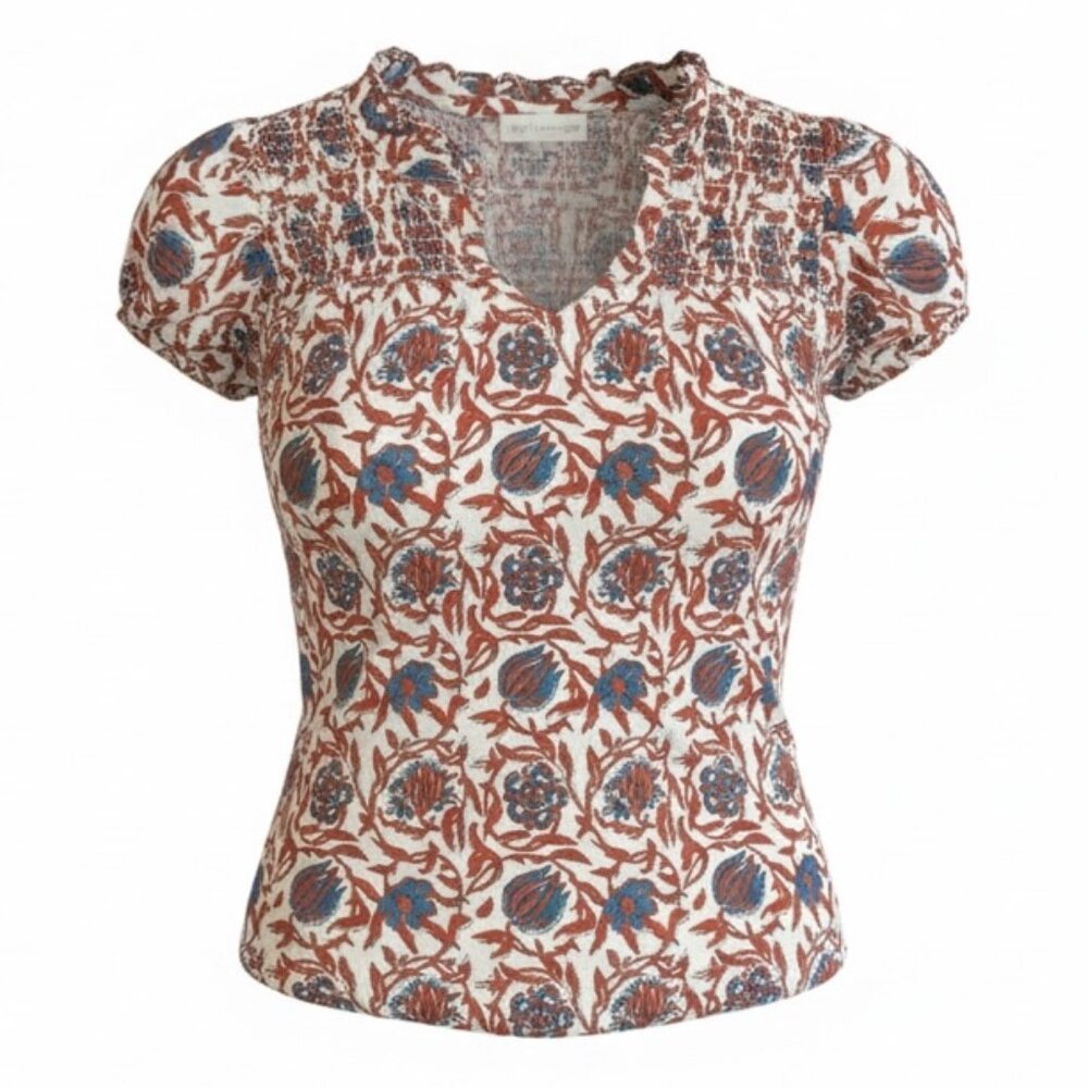 House of Harlow 1960 Floral Smocked Boho Blouse Flutter Sleeve Small